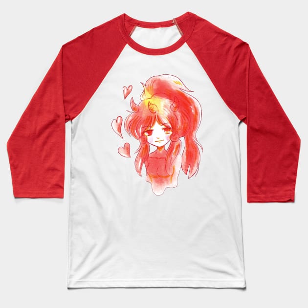 Fiery Watercolor Demon Girl Baseball T-Shirt by saradaboru